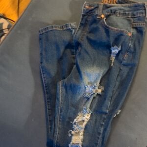 Distressed Blue Jeans